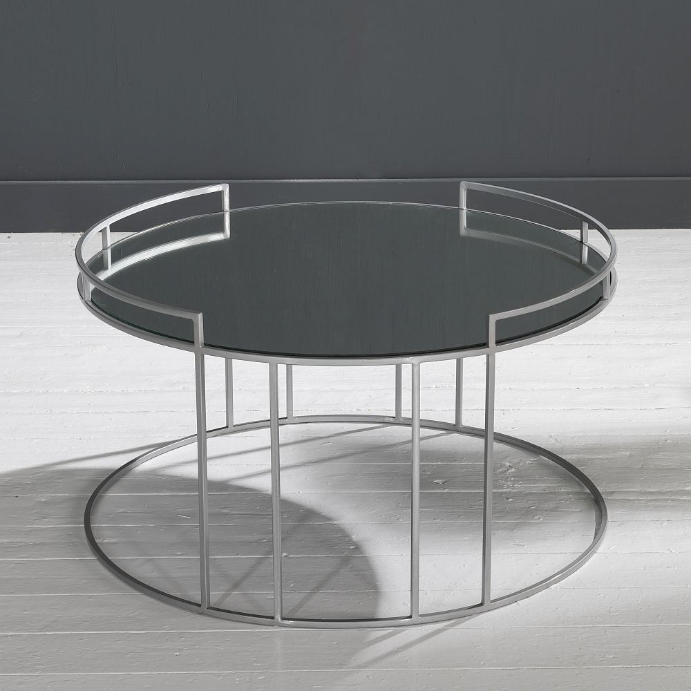 Product photograph of Torrance Glass And Silver Round Coffee Table from Choice Furniture Superstore.